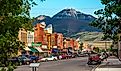 Historic centre of Livingston. Even in the summer time there is snow at the hill behind the city. Editorial credit: Nick Fox / Shutterstock.com