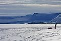 Climber pulling a sled during an Antarctica expedition on Mount Vinson, Sentinel Range, Ellsworth Mountains.