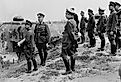 Japanese officers inspect Maginot Line, after the German defeat of France in World War II.