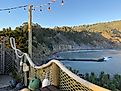 Looking down on Shelter Cove from the hilltop patio at Mario’s Marina Bar. Photo: Andrew Douglas