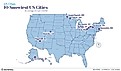 infographic showing the locations of 10 of the snowiest US cities