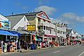 Historic waterfront buildings at the corner of Ocean Boulevard and I Street in Hampton, New Hampshire, USA. Editorial credit: Wangkun Jia / Shutterstock.com