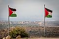 Flag of Palestine in Rawabi, West Bank. Editorial credit: Roman Yanushevsky / Shutterstock.com