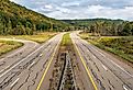 State Route 6 in Brokenstraw Township, Pennsylvania, on a sunny fall day.