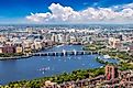 Panoramic aerial view of Boston on the Massachusetts Bay.