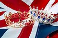 Crowns and flag symbolizing the British Empire.