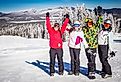 Friends on the ski slopes at Angel Fire Resort near Taos, New Mexico.