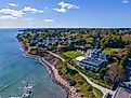 Rustic mansions along the coast of Newport in Rhode Island.