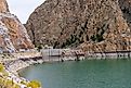 The Buffalo Bill Dam and Visitor Center during fall in Cody, Wyoming.