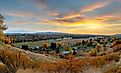 Panoramic hillside view over rural Spokane Valley, looking toward downtown Spokane, Washington.