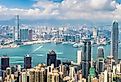 Panoramic view of skyscrapers in Hong Kong, China.