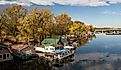 Houseboats on Latsch Island in the backwaters of the Mississippi River in Winona, Minnesota. Image credit Linda McKusick via Shutterstock