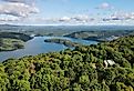 Aerial view of Raystown Lake and trees, Huntingdon, Pennsylvania.