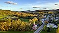 Aerial view of fall colors in Chester, Vermont