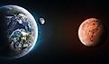 Earth and Mars collage. Planets in the solar system. Voyage and exploration of Mars. Elements of this image furnished by NASA.