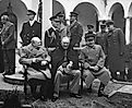 The "Big Three" at the Yalta Conference: Winston Churchill, Franklin D. Roosevelt, and Joseph Stalin, 1945