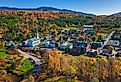 Aerial view of the charming town of Stowe, Vermont.