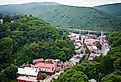 Aerial view of Jim Thorpe, Pennsylvania and the Pocono Mountains.