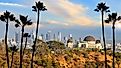 The Griffith Observatory and Los Angeles city skyline.