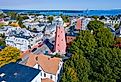 Portland Observatory aerial view at 138 Congress Street on Munjoy Hill in Portland, Maine.