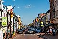 The people and traffic in the main street of Annapolis, Maryland, USA