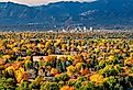 owntown Colorado Springs as seen from Grandview Lookout in Palmer Park in autumn.