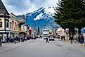 View of Broadway Street and mountains in the town of Skagway, Alaska. Editorial credit: EWY Media / Shutterstock.com