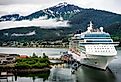 Cruise ship at port in Juneau, Alaska.