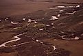 Aerial view of the crossing of the west fork of the Dall River in Alaska.