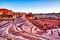 Fire Wave in Valley of Fire State Park at sunset near Las Vegas, Nevada.