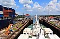 Ships in the Panama Canal, Panama. 