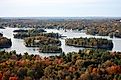 Aerial view of the Thousand Islands region in New York.