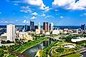 Aerial view of Downtown Columbus, Ohio, with Scioto River