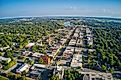 Aerial view of Lawrence, Kansas and its State University. 