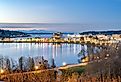 Aerial View of Olympia and Puget Sound at dusk in Olympia, Washington. Image credit Nate Hovee via AdobeStock.