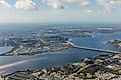 Aerial view of the city of Bradenton, Florida.