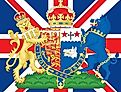 Camilla coat of arms on the United Kingdom flag, Queen Consort of the King Charles Third, 2022. Image credit Fabrizio Annovi via Shutterstock