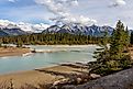 Beautiful view of the Canadian Rockies and the Kootenay River in Kootenay National Park, Canada.