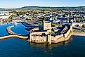 Aerial view of the medieval Norman castle in Carrickfergus, near Belfast.