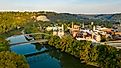 The Kentucky River meanders along framing the downtown urban core of Frankfort KY.