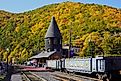 Lehigh Gorge Scenic Railway in Jim Thorpe, Pennsylvania, during autumn. Editorial credit: PT Hamilton / Shutterstock.com