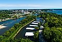 Aerial view of Mississippi River and Quincy, Illinois.