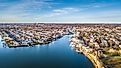 Aerial drone image of Long Island at sunset.