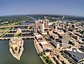 Aerial view of Cedar Rapids, Iowa during summer. 