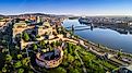 Aerial panoramic skyline view of Budapest.