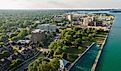 This breathtaking aerial photo of Wyandotte captures the picturesque city in the golden hour before sunset.