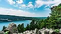 Aerial view of Devil's Lake from the East Bluff Trail in Wisconsin.