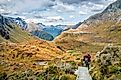 Hiking in South Alps on the Routeburn track, South island of New Zealand