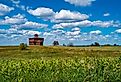 Blockhouse at Fort Abraham State Park on a sunny day.