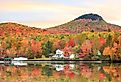 Autumn landscape over the lake in Vermont near Groton.